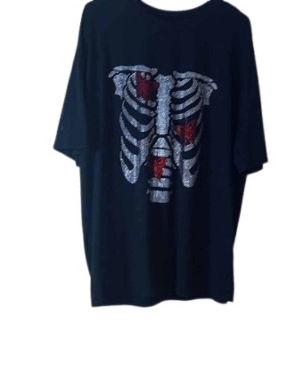 Fresral Mens Rhinestone Beaded Ribcage & Butterfly Bling Oversized T-Shirt Tee L